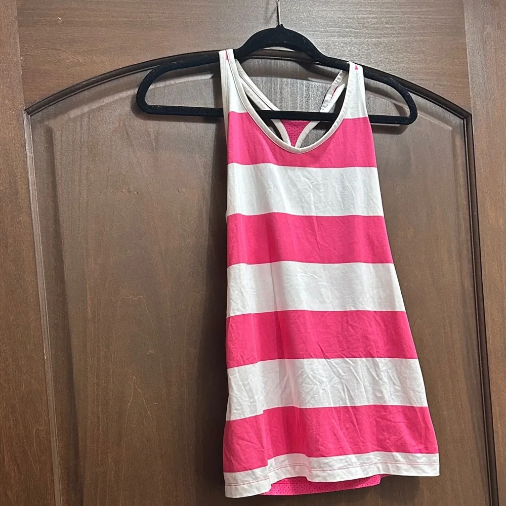 Nike Pink and White Striped Tank Top